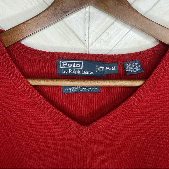 Polo Ralph Lauren blue label red v neck lambs wool sweater - Picture 3 of 5